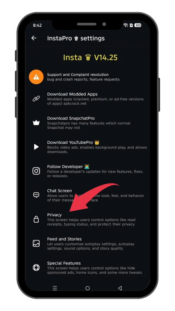 Download Insta Pro APK v14.55 Free | Instagram Mod APK 2026 8 Insta Pro APK Advanced Privacy Controls Features